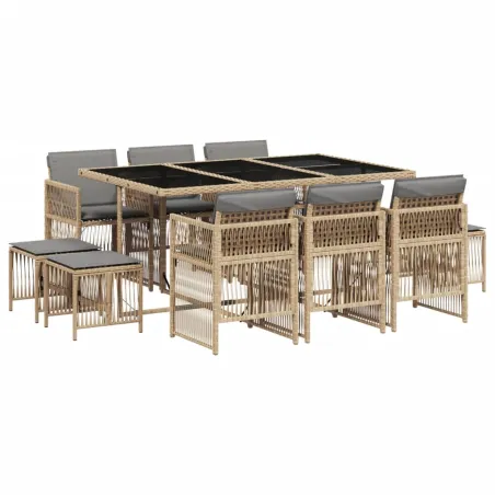 Ensemble à manger de jardin et coussins 11 pcs mélange beige