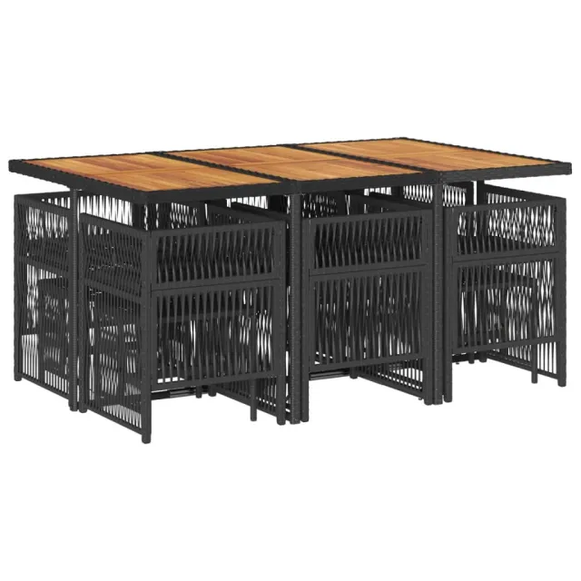 Ensemble à manger de jardin 11 pcs coussins noir résine tressée