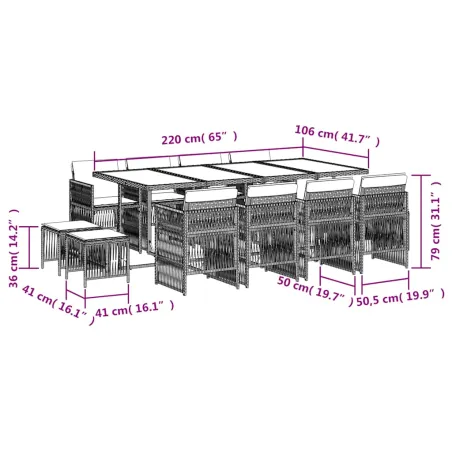 Ensemble à manger de jardin 13 pcs coussins noir résine tressée