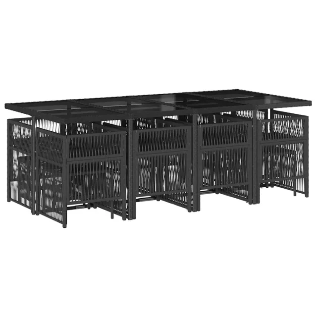 Ensemble à manger de jardin 13 pcs coussins noir résine tressée