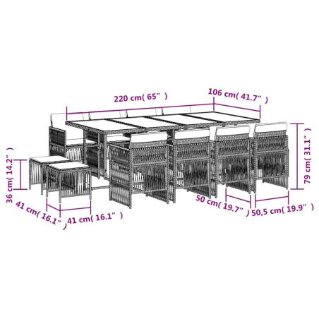 Ensemble à manger de jardin 13 pcs coussins noir résine tressée