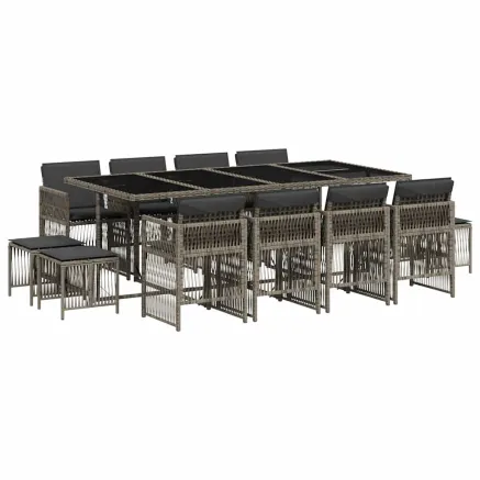 Ensemble à manger de jardin coussins 13 pcs gris résine tressée 2