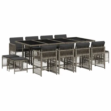 Ensemble à manger de jardin coussins 13 pcs gris résine tressée