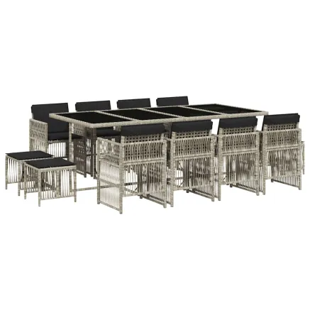 Ensemble à manger de jardin et coussins 13 pcs gris clair rotin 2