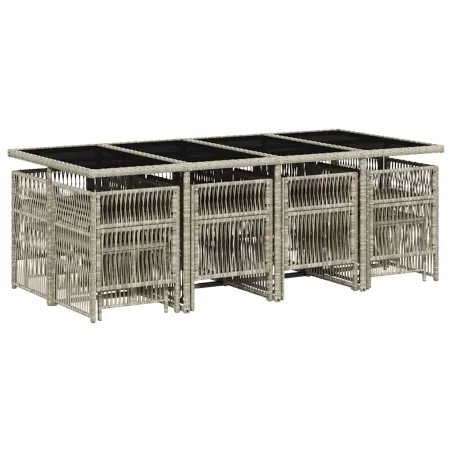 Ensemble à manger de jardin et coussins 13 pcs gris clair rotin