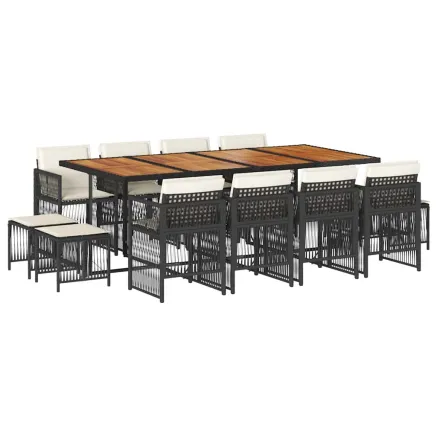 Ensemble à manger de jardin 13 pcs coussins noir résine tressée 2