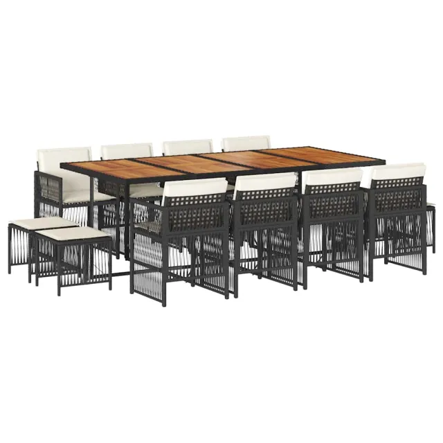 Ensemble à manger de jardin 13 pcs coussins noir résine tressée