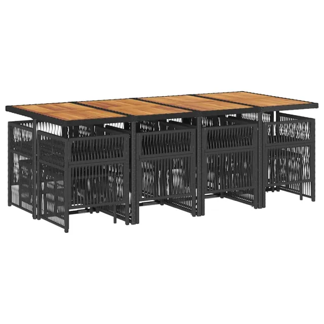 Ensemble à manger de jardin 13 pcs coussins noir résine tressée