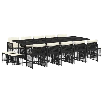 Ensemble à manger de jardin 15 pcs coussins noir résine tressée 2