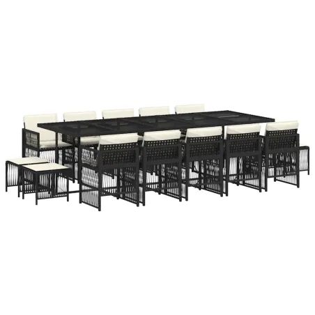 Ensemble à manger de jardin 15 pcs coussins noir résine tressée