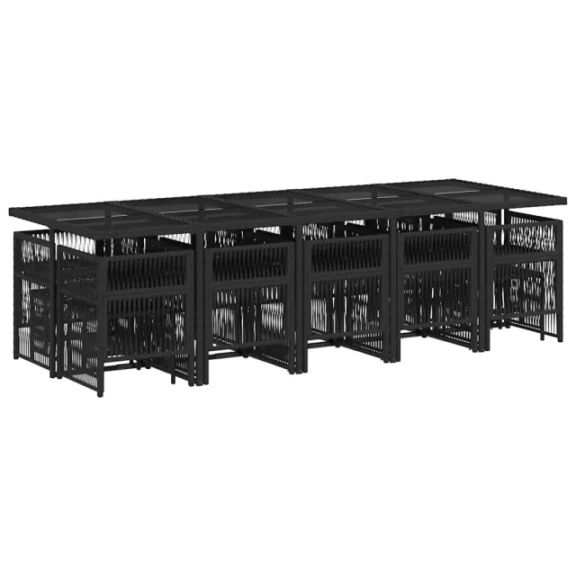 Ensemble à manger de jardin 15 pcs coussins noir résine tressée