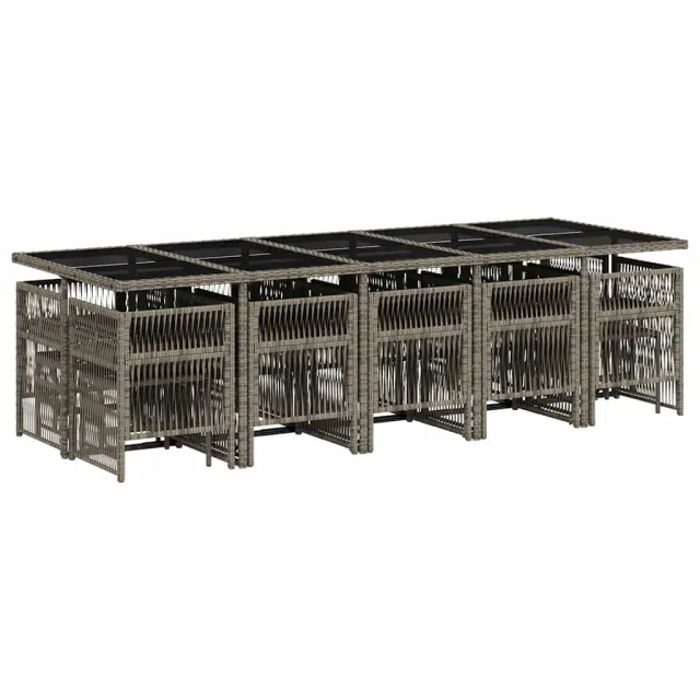 Ensemble à manger de jardin 15 pcs coussins gris résine tressée