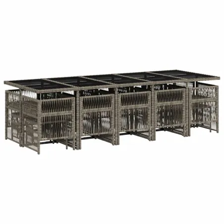 Ensemble à manger de jardin 15 pcs coussins gris résine tressée