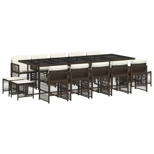 Ensemble à manger de jardin avec coussins 15 pcs marron rotin