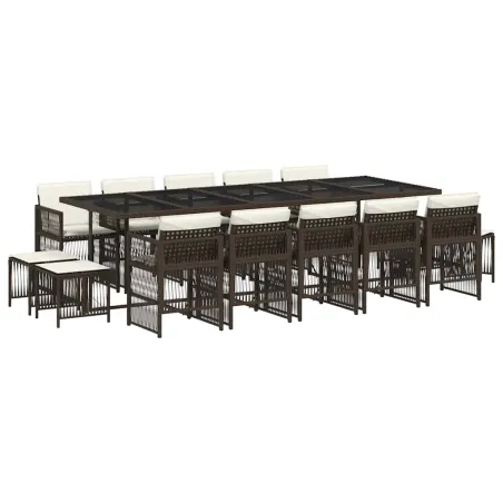 Ensemble à manger de jardin avec coussins 15 pcs marron rotin