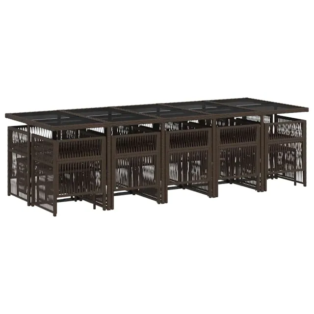 Ensemble à manger de jardin avec coussins 15 pcs marron rotin