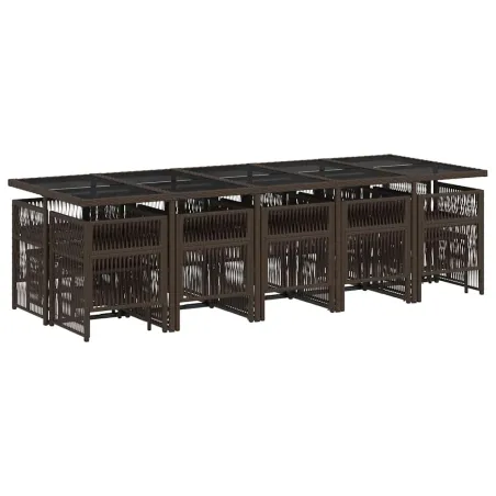 Ensemble à manger de jardin avec coussins 15 pcs marron rotin