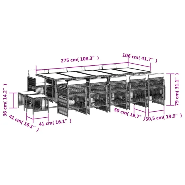 Ensemble à manger de jardin avec coussins 15 pcs marron rotin