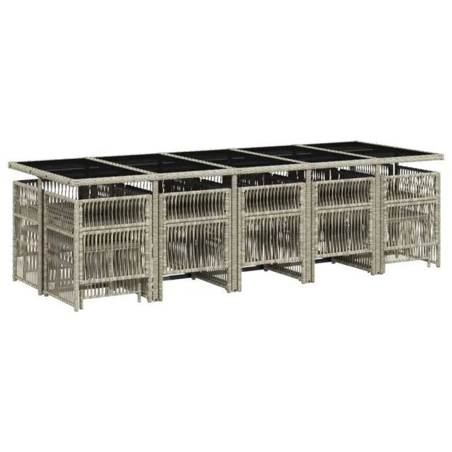 Ensemble à manger de jardin et coussins 15 pcs gris clair rotin