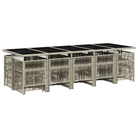 Ensemble à manger de jardin et coussins 15 pcs gris clair rotin