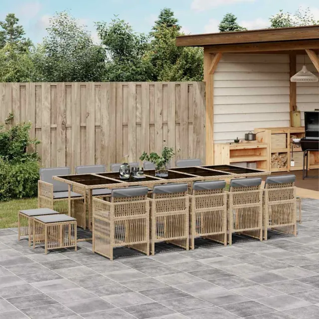 Ensemble à manger de jardin et coussins 15 pcs mélange beige