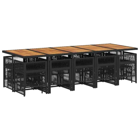 Ensemble à manger de jardin 15 pcs coussins noir résine tressée