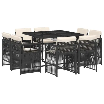 Ensemble à manger de jardin 9pcs coussins noir résine tressée 2