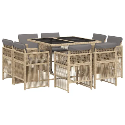 Ensemble à manger de jardin et coussins 9 pcs mélange beige 2