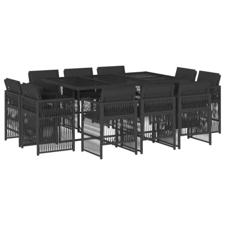 Ensemble à manger de jardin 11 pcs coussins noir résine tressée