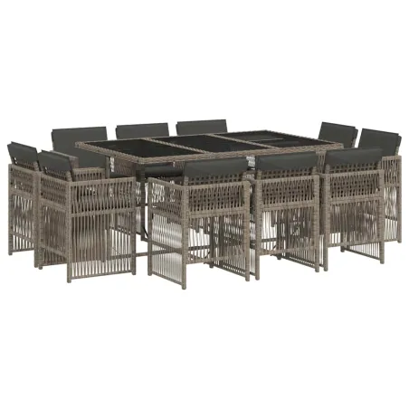 Ensemble à manger de jardin 11pcs avec coussins gris poly rotin