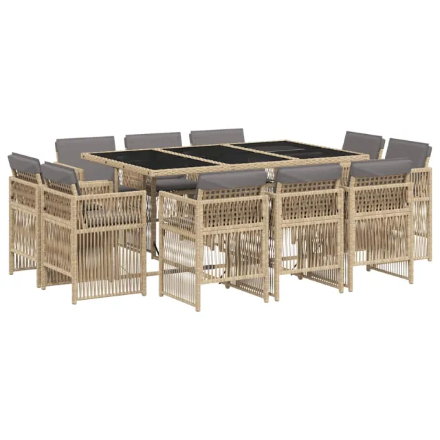 Ensemble à manger de jardin et coussins 11 pcs mélange beige