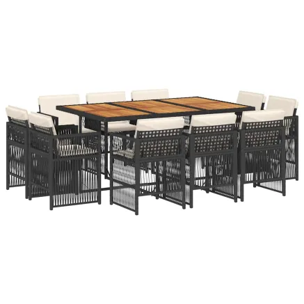 Ensemble à manger de jardin 11 pcs coussins noir résine tressée 2