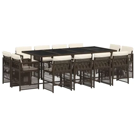 Ensemble à manger de jardin avec coussins 13 pcs marron rotin 2