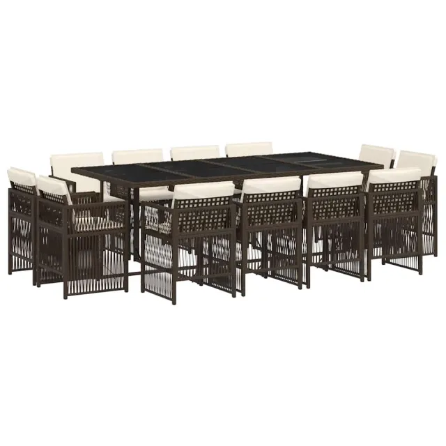 Ensemble à manger de jardin avec coussins 13 pcs marron rotin
