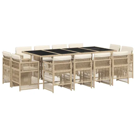 Ensemble à manger de jardin et coussins 13 pcs beige 2