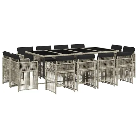 Ensemble à manger de jardin et coussins 13 pcs gris clair rotin