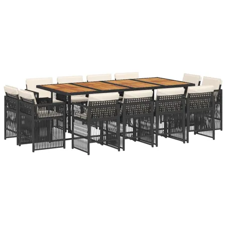 Ensemble à manger de jardin 13 pcs coussins noir résine tressée