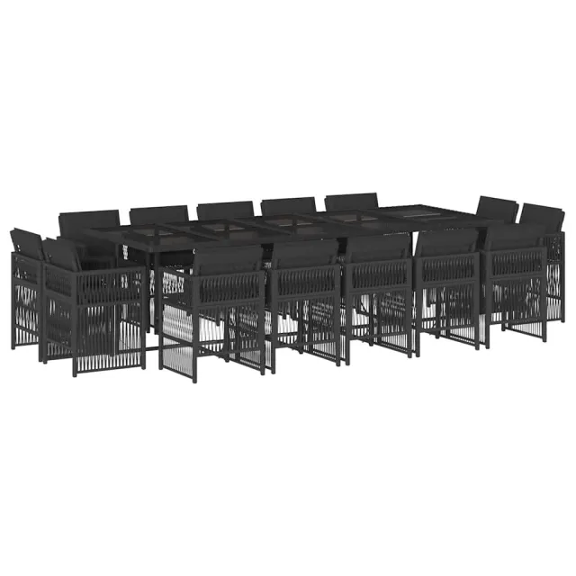 Ensemble à manger de jardin 15 pcs coussins noir résine tressée