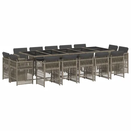 Ensemble à manger de jardin 15 pcs coussins gris résine tressée 2