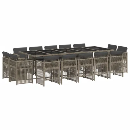 Ensemble à manger de jardin 15 pcs coussins gris résine tressée