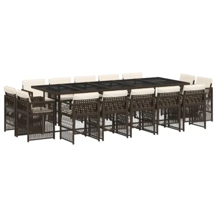 Ensemble à manger de jardin avec coussins 15 pcs marron rotin 2