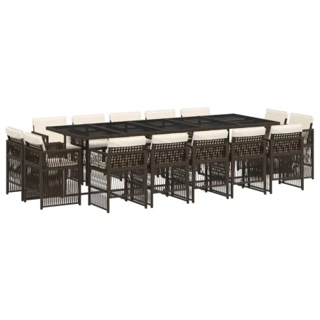 Ensemble à manger de jardin avec coussins 15 pcs marron rotin