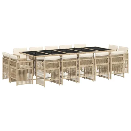 Ensemble à manger de jardin et coussins 15 pcs beige 2
