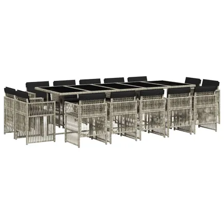 Ensemble à manger de jardin et coussins 15 pcs gris clair rotin 2