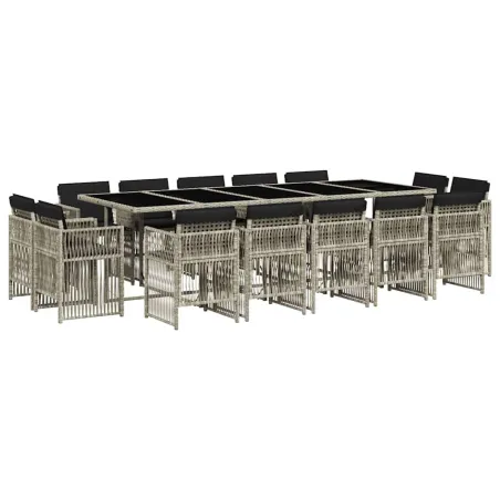 Ensemble à manger de jardin et coussins 15 pcs gris clair rotin