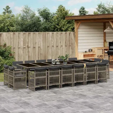 Ensemble à manger de jardin 17 pcs et coussins résine tressée