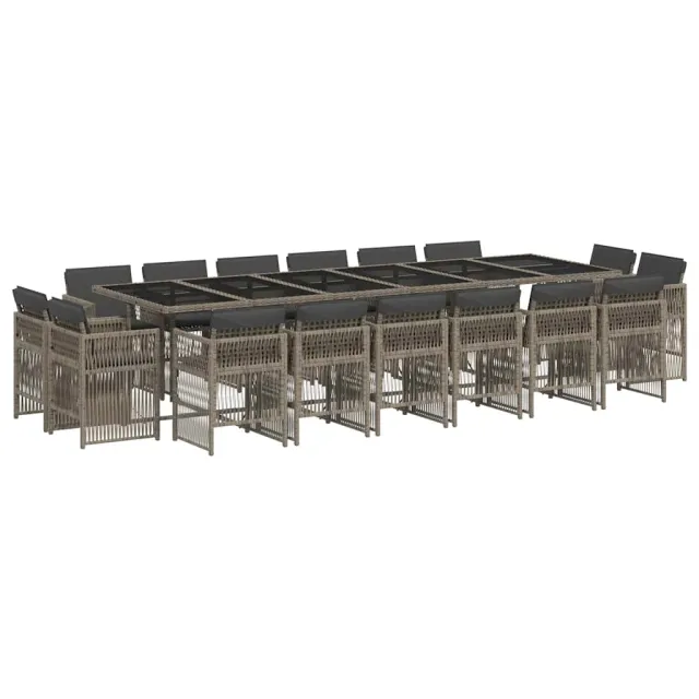 Ensemble à manger de jardin 17 pcs et coussins résine tressée