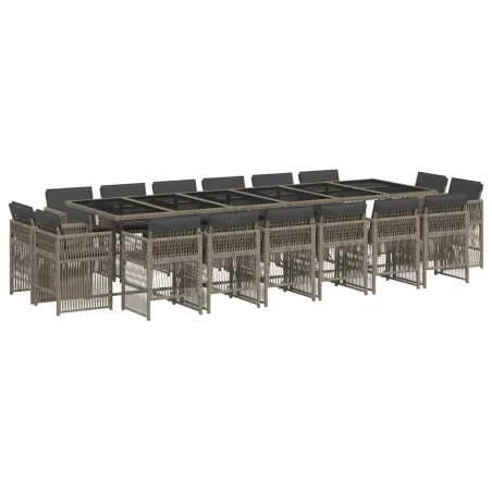 Ensemble à manger de jardin 17 pcs et coussins résine tressée