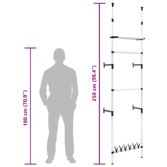 Système de garde-robe télescopique barres et étagère Aluminium
