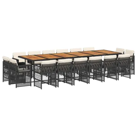 Ensemble à manger de jardin 17 pcs coussins noir résine tressée 2